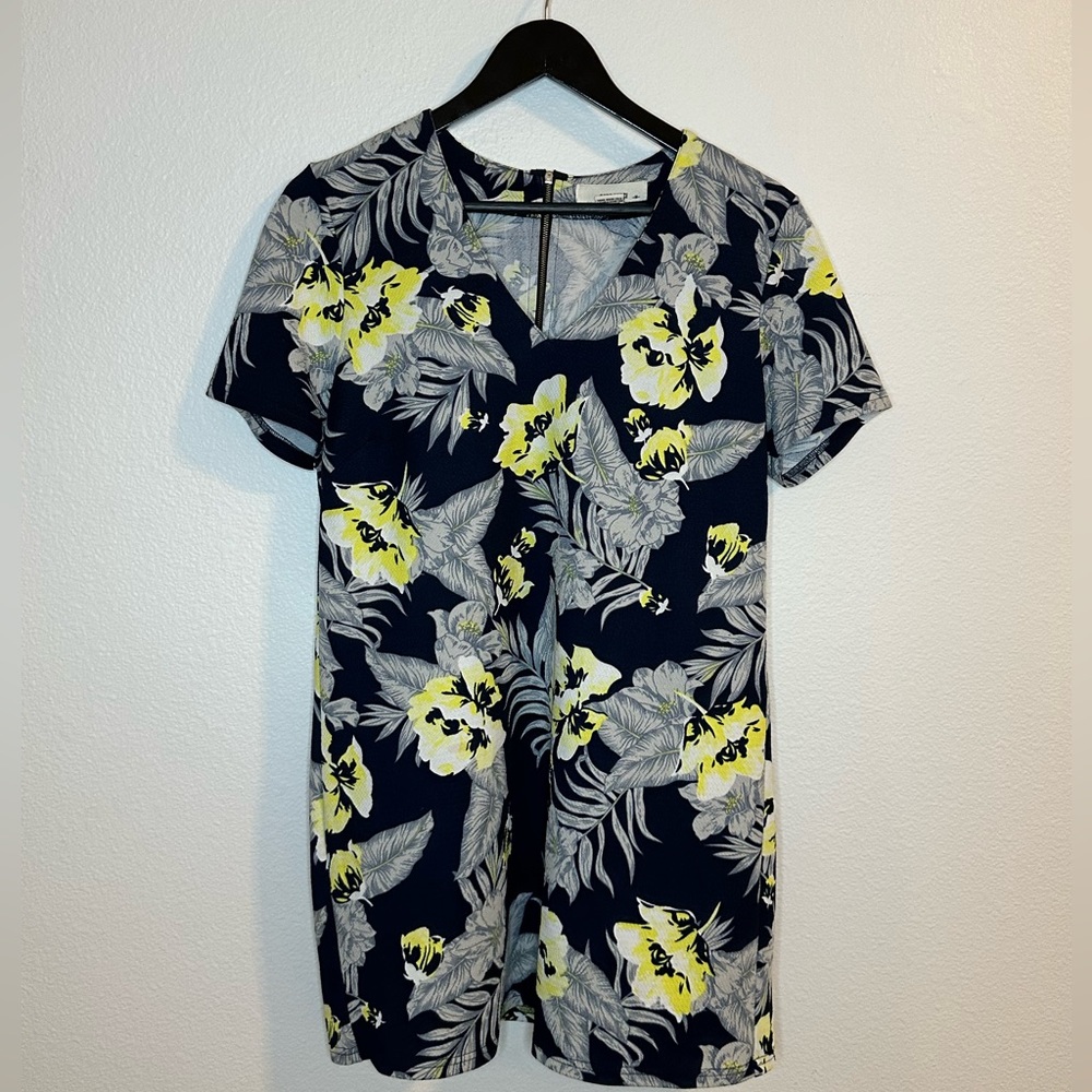 San Souci Medium Navy Blue and Yellow Hawaiian Dress